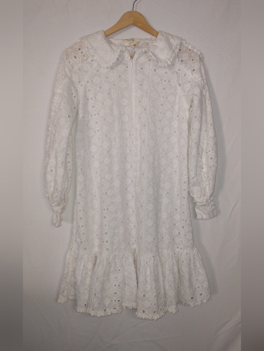 Ted Baker White Eyelet Babydoll 90's  Peter Pan Collar Dress Size 1